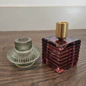 Elegant Glass Candle Holders - Pink and Green